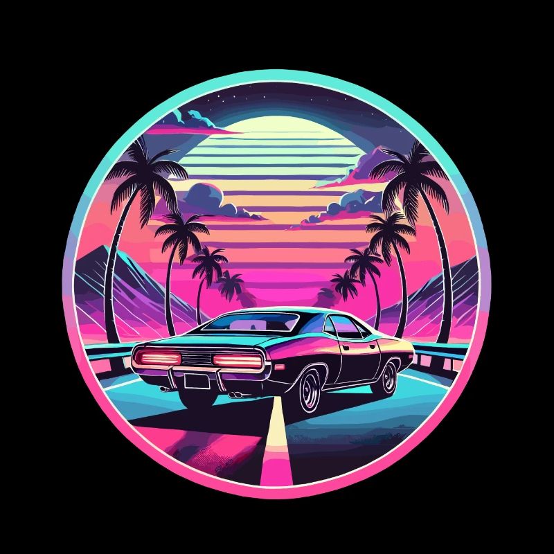 Rétro coucher de soleil Muscle Car conduite