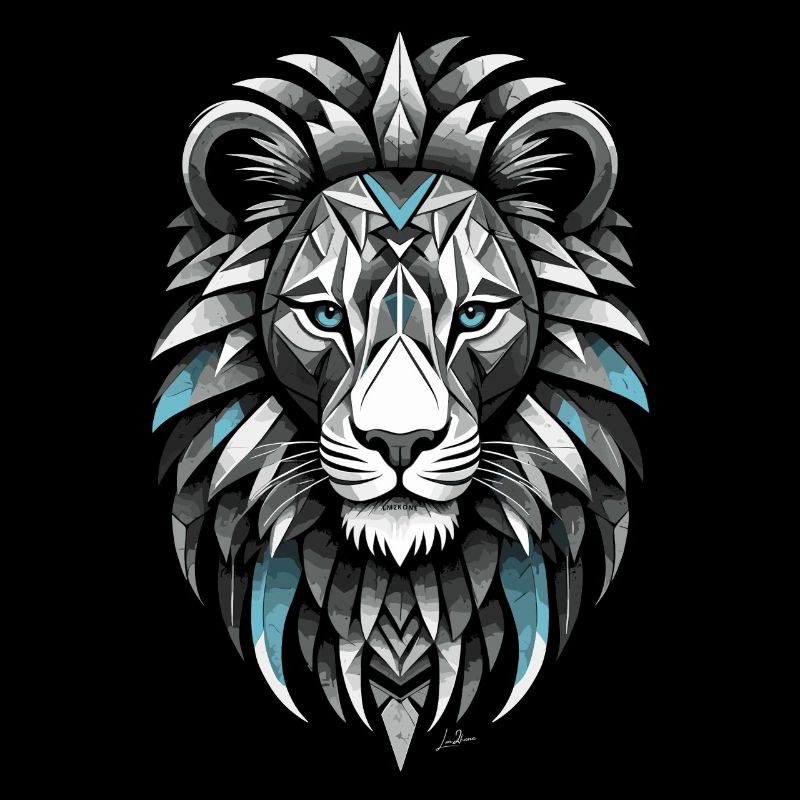 Symbole du Lion noir et blanc et bleu