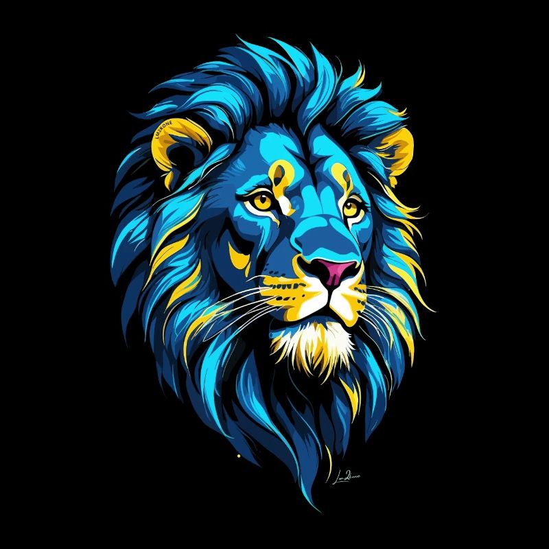 Tête Lion or et bleu
