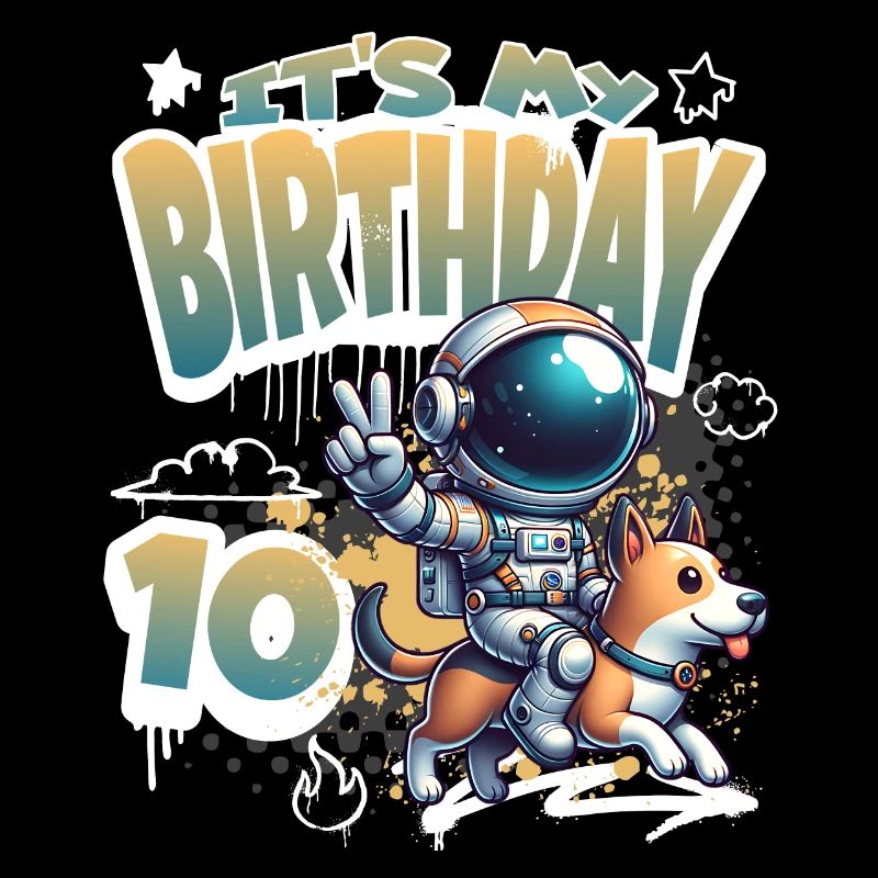 Astronaut 10th Birthday Space Dog Funny