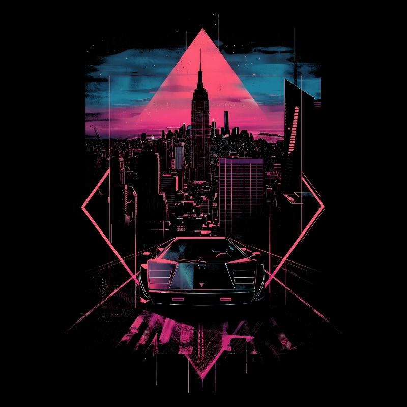 Retro Car City Vaporwave Synthwave 80s 90s