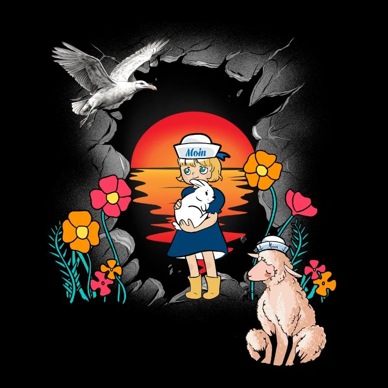 maritim Mädchen Matrose Küste Schaf Möwe Kind