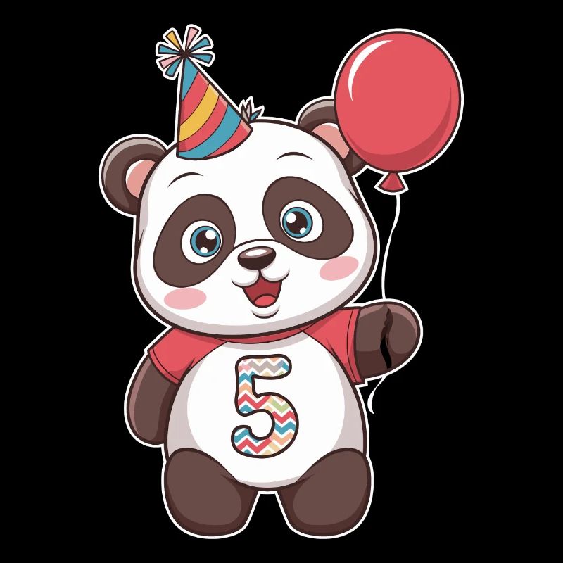 5th Birthday Panda with Balloon and Party Hat