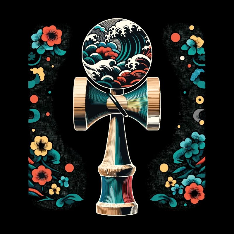 Japanese Kendama Floral Great Wave