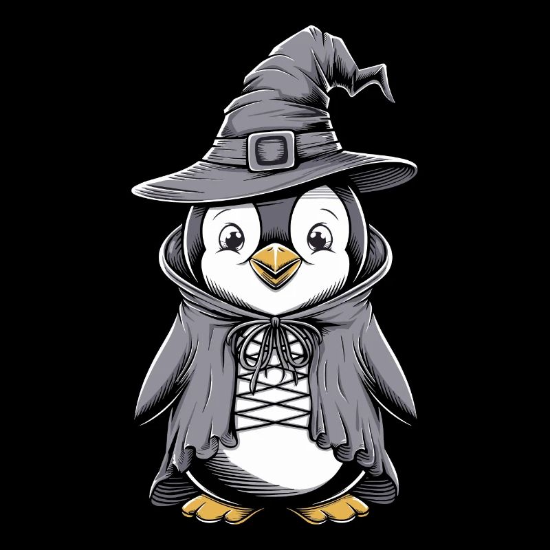 Cute penguin in Halloween witch costume