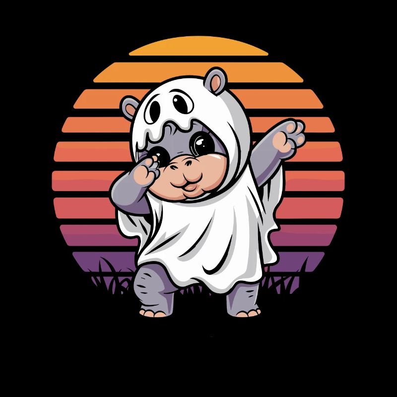 Dabbing Moo deng Dabender Fantôme Hippopotame Halloween