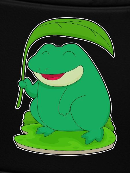 Frosch mit Blatt als Sonnenschirm