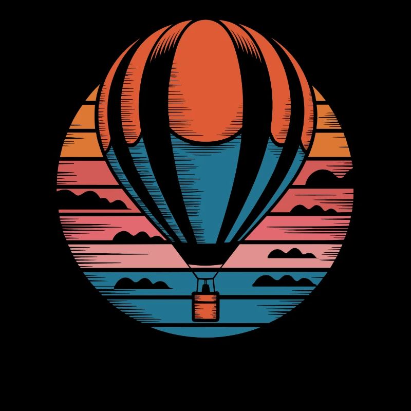 Montgolfière dans le ciel du coucher de soleil