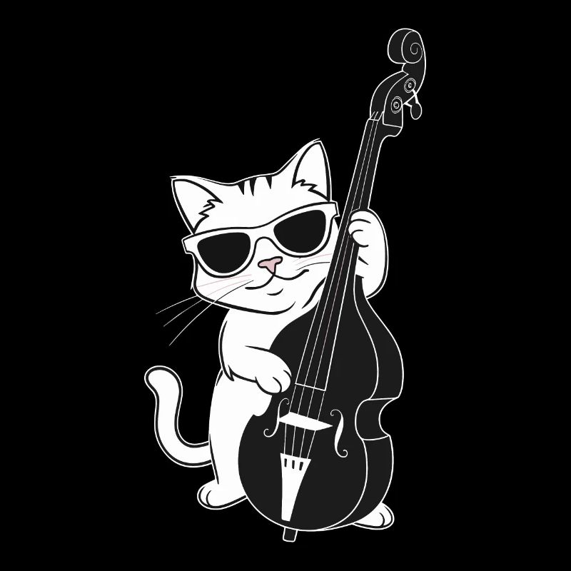 Un chat avec des lunettes de soleil joue de la contrebasse