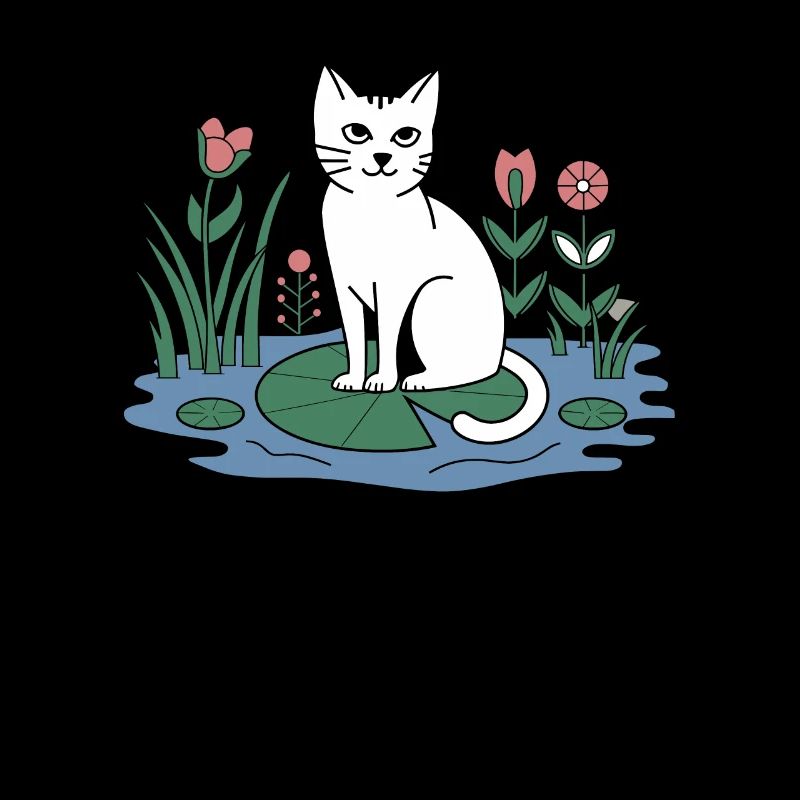 Chat cottagecore sur nénuphar dans le jardin
