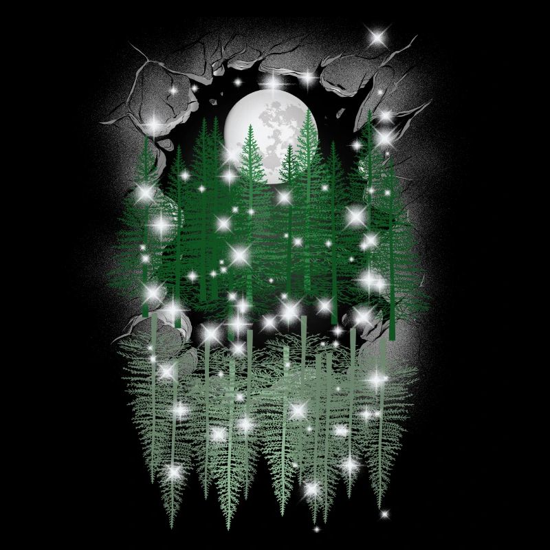 mystical nature moon forest spruce trees reflection