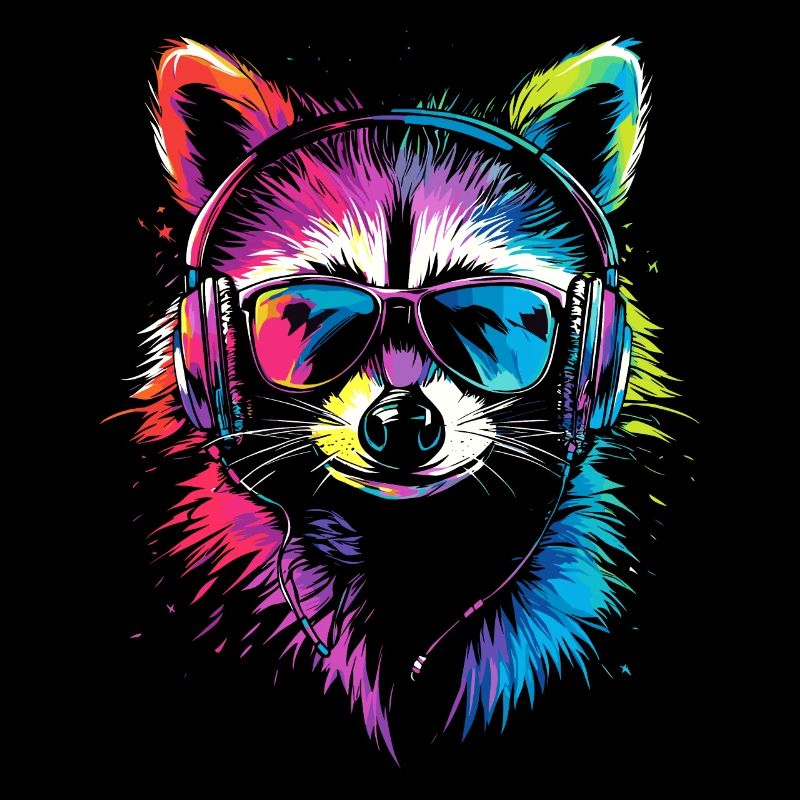 Waschbär Popart Bunt Regenbogen Raccoon Waschbären