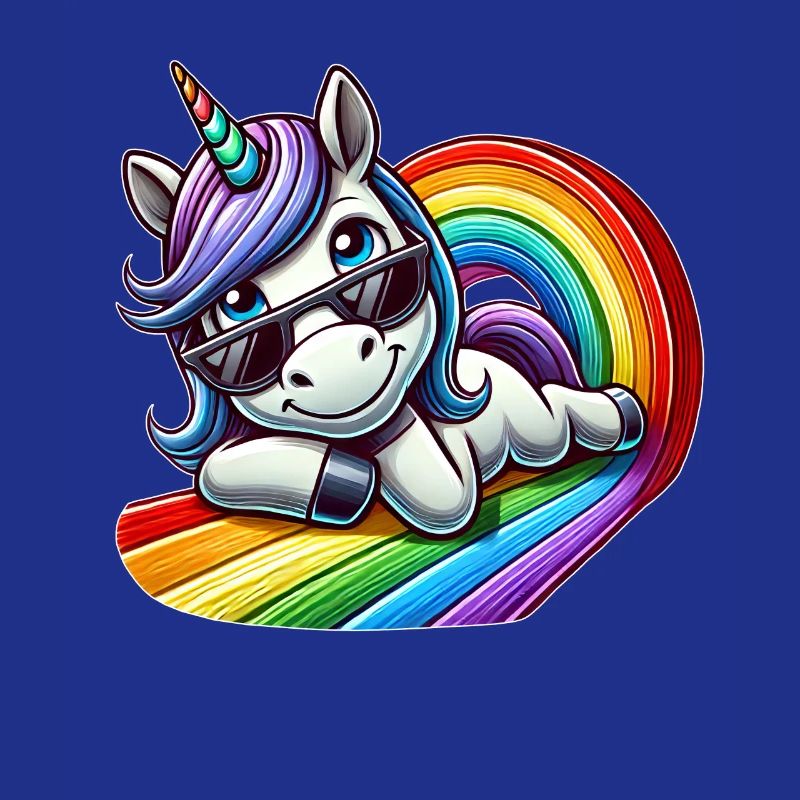 Cool unicorn rainbow riding waves relaxing