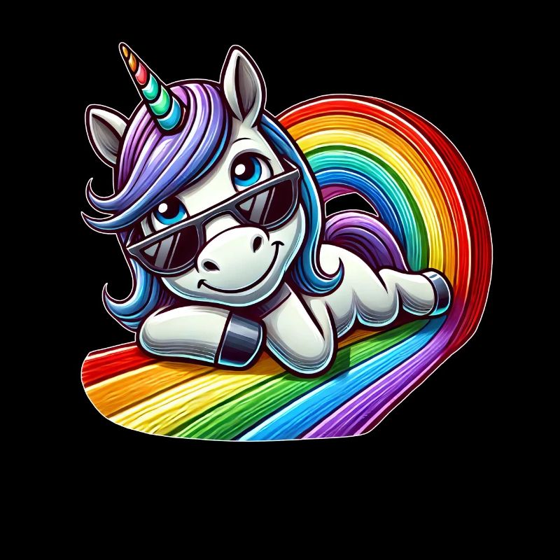 Cooles Einhorn Regenbogen Wellen reiten relaxen