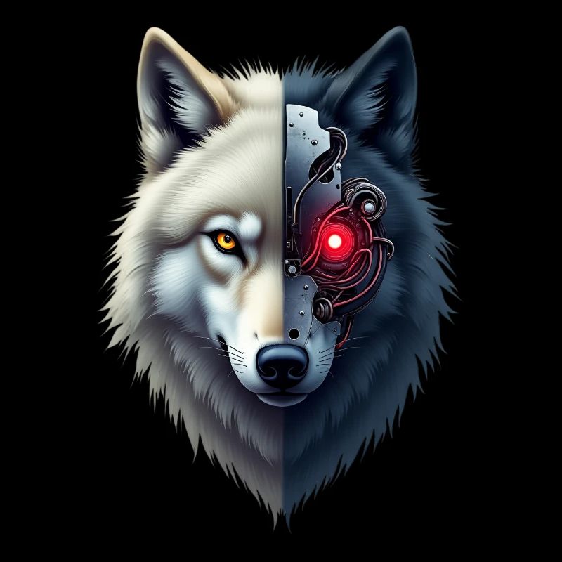 Lustiger Roboter Kunst Wolf Cyborg Tier AI Wolf