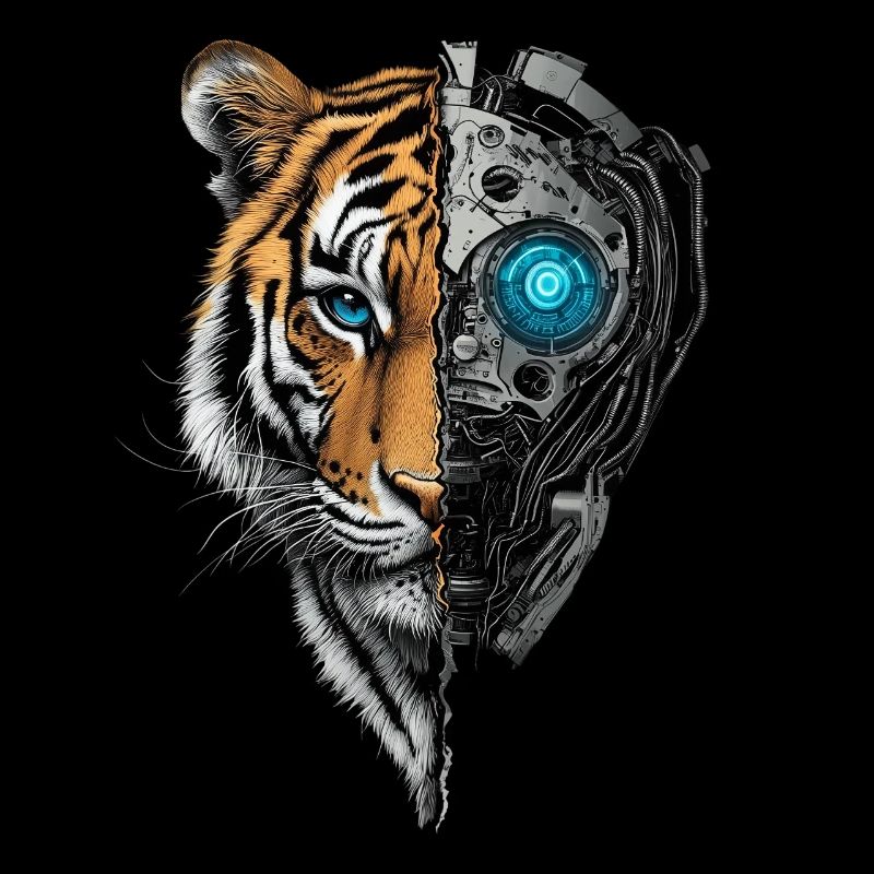 Lustiger Roboter Kunst Tiger Cyborg Tier AI Tiger