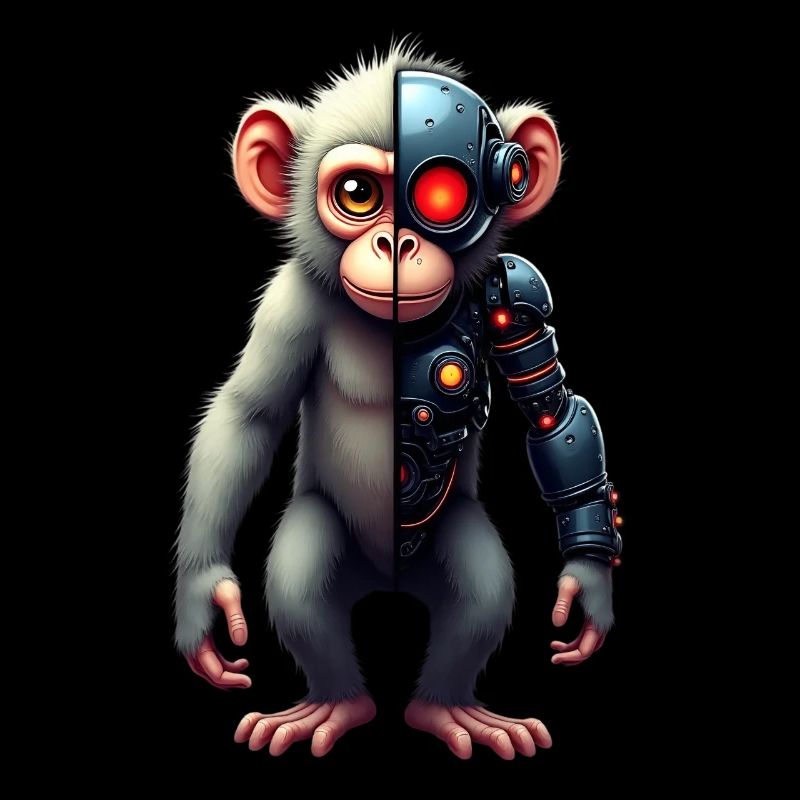 Funny Robot Art Monkey Cyborg Animal AI Monkey