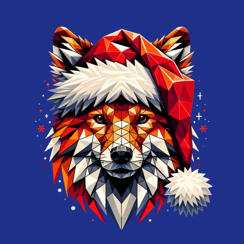 Polygon Art - Fox with Santa Hat