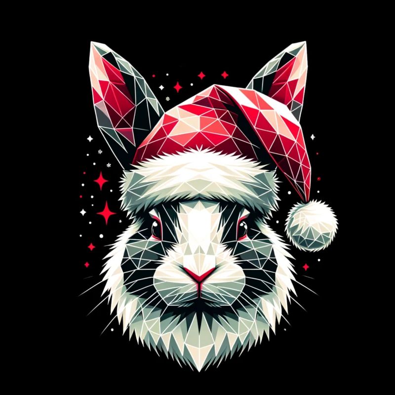 Polygon Art Bunny Wearing Santa Hat Original