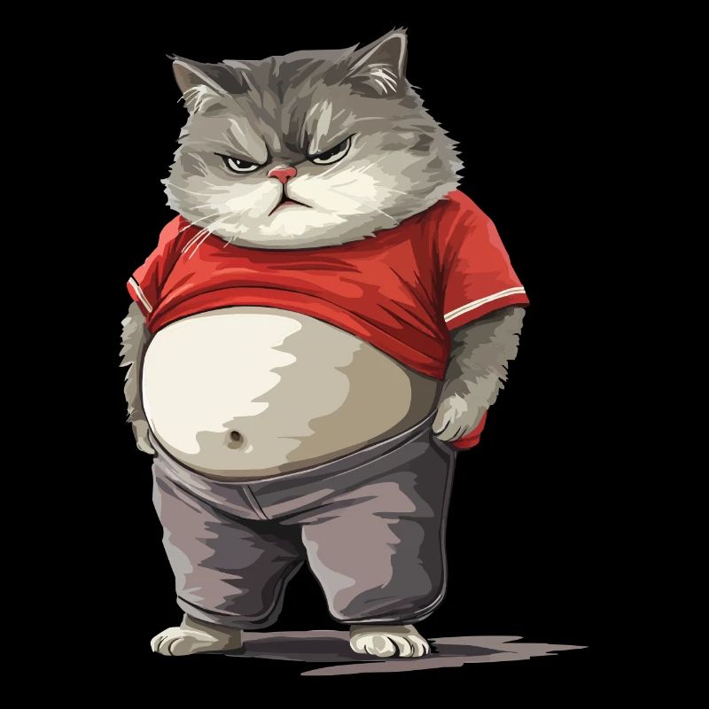 Funny fat cat in comfortable clothes