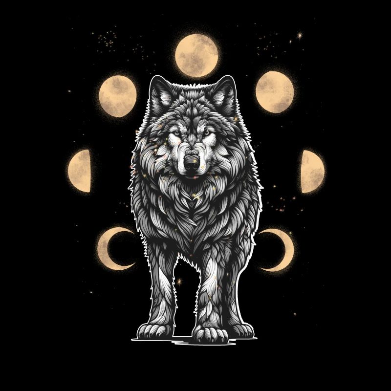 Moon Phase Wolf Werewolf Halloween Mystical Wolves