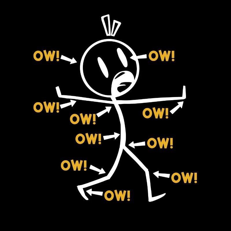 Funny "Ow!" Stick figure illustration with