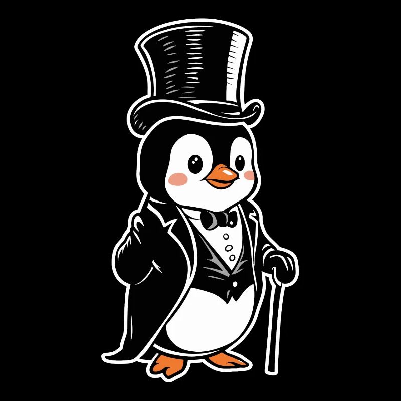Elégant pingouin en smoking avec chapeau haut de forme