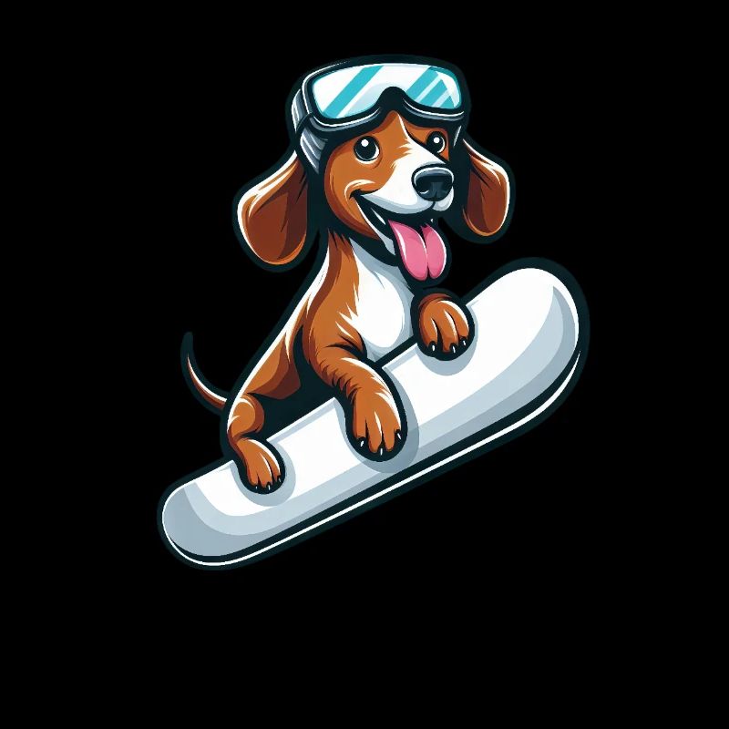 Dachshund Dog Snowboard Comics Winter Fun