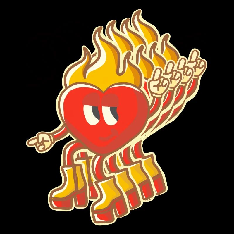 Mehrdimensionales Retro Flammendes Herz Maskottchen