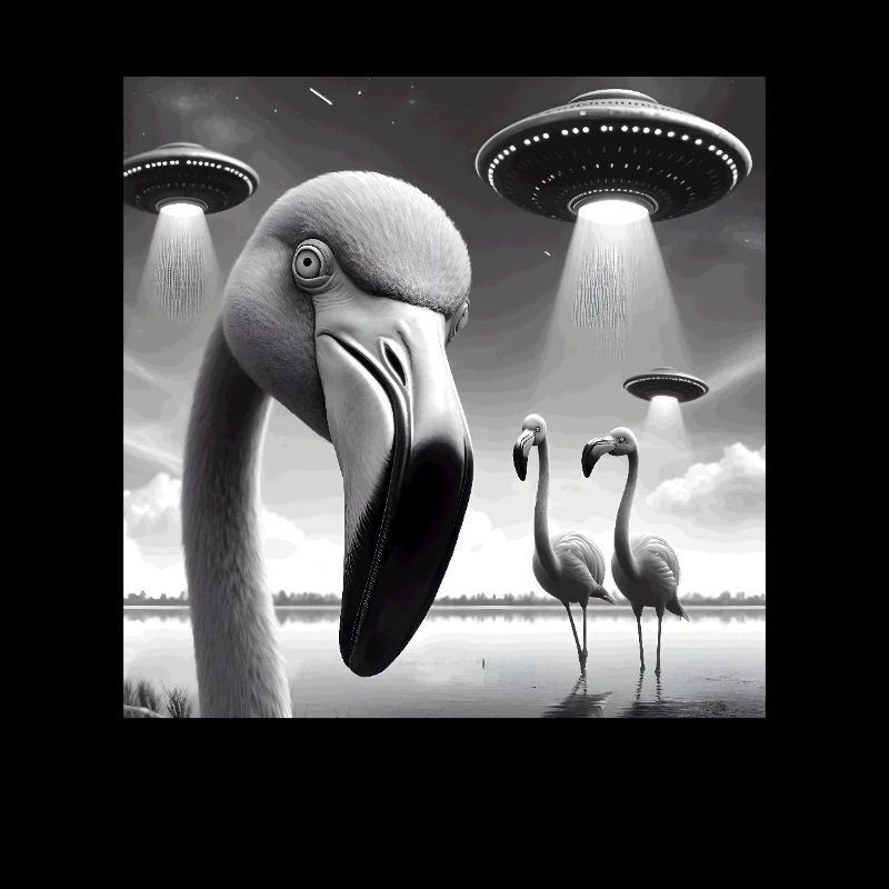 Flamingo Sci-fi Funny Graphic Selfie with UFOs Wei