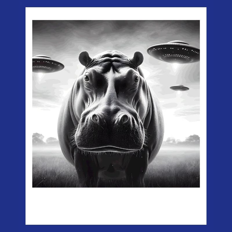 Hippo Sci-fi Funny Graphic Selfie with UFOs Weird