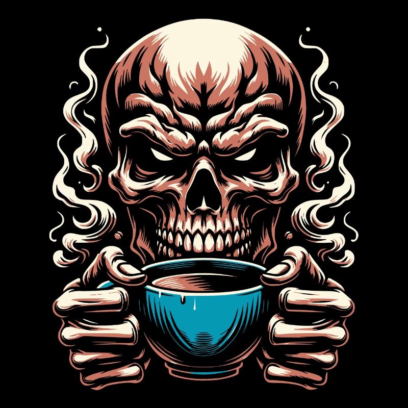 Crâne avec tasse à café