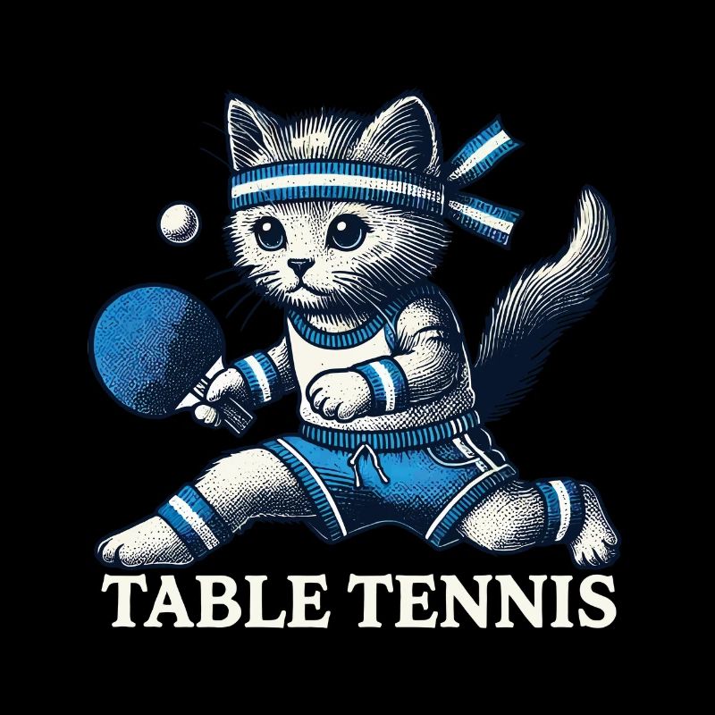 Cute Cat Playing Table Tennis Vintage Style