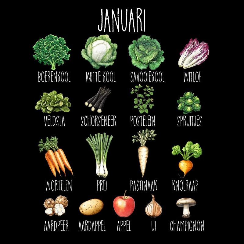 Januar Saisonale Obst- und Gemüsecollage