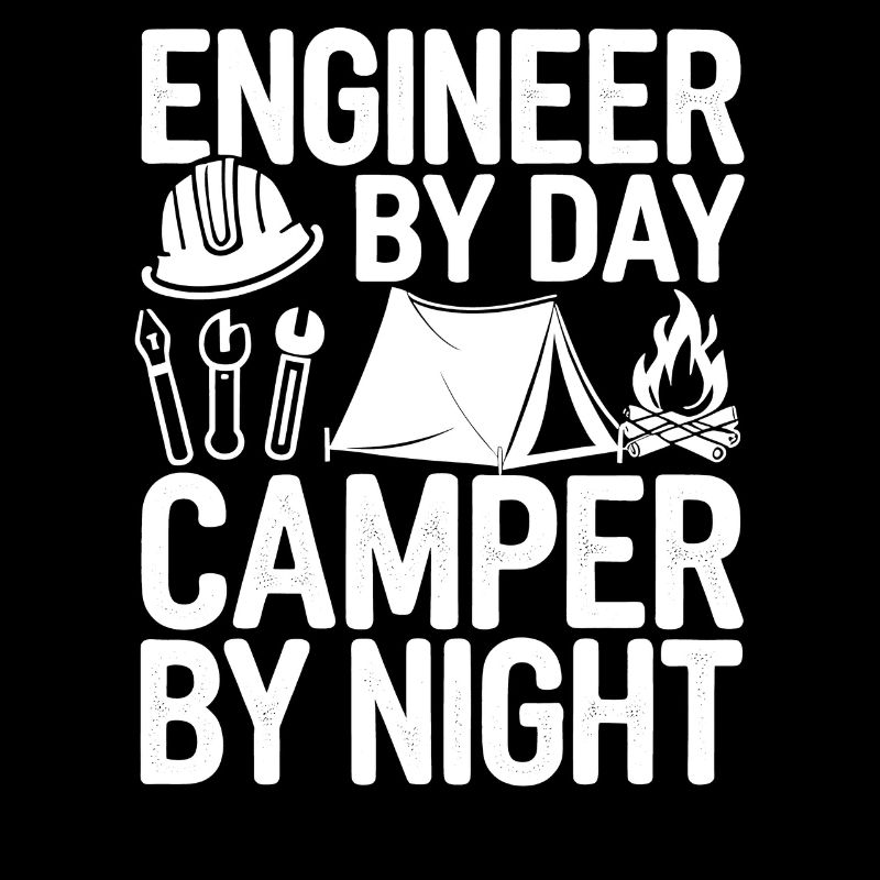 Lustiger Ingenieur bei Tag Camper bei Nacht Technik