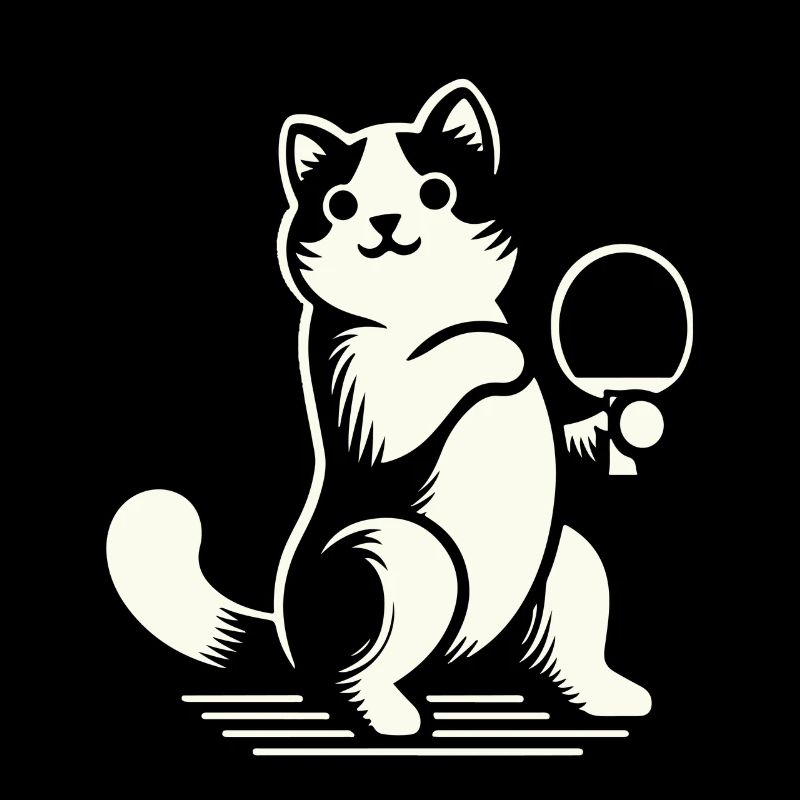 Cute Cat Playing Table Tennis Enthusiastically