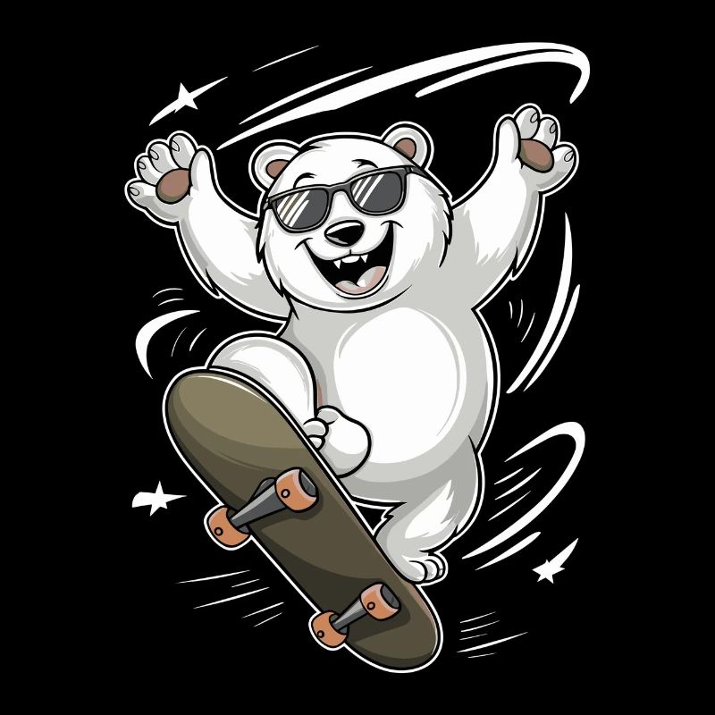 Drôle d’ours avec planche à roulettes en action