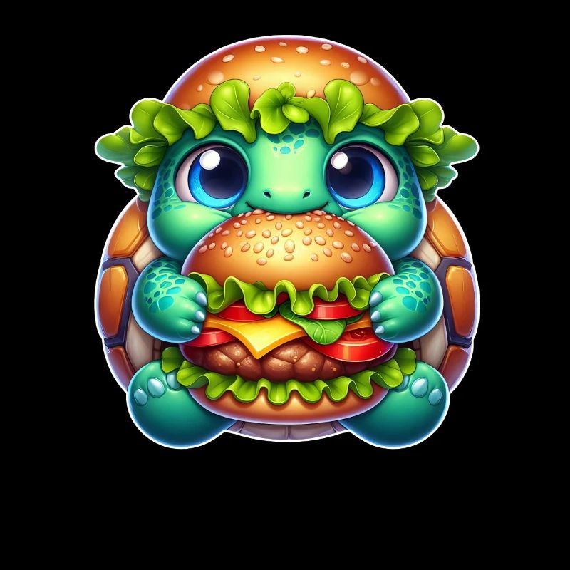 Tortue mignonne avec chapeau de hamburger restauration rapide