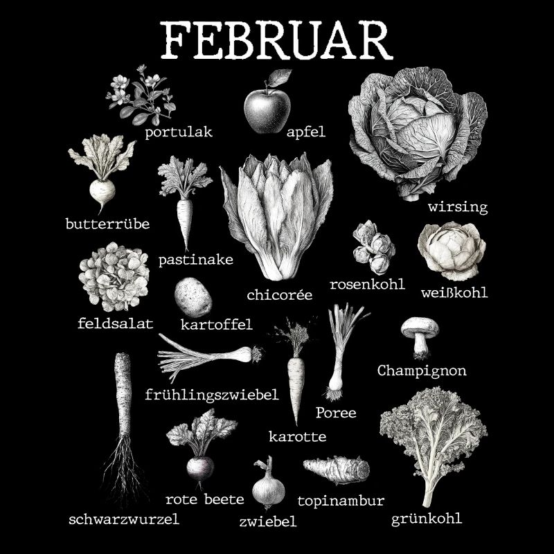 Februar Saisonales Gemüse und Obst Collage