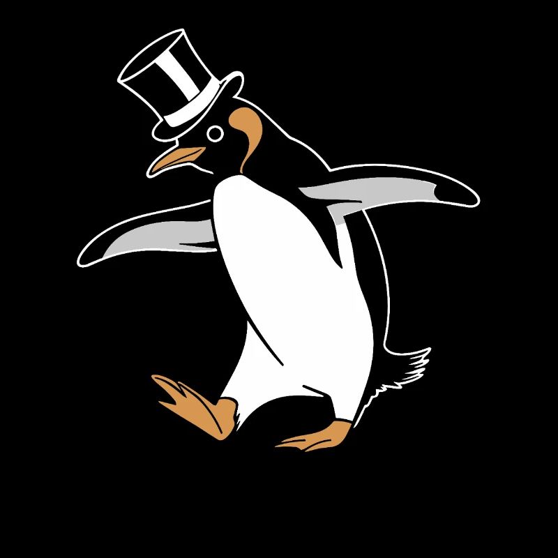 Pingouin élégant dansant joyeusement avec un chapeau haut de forme