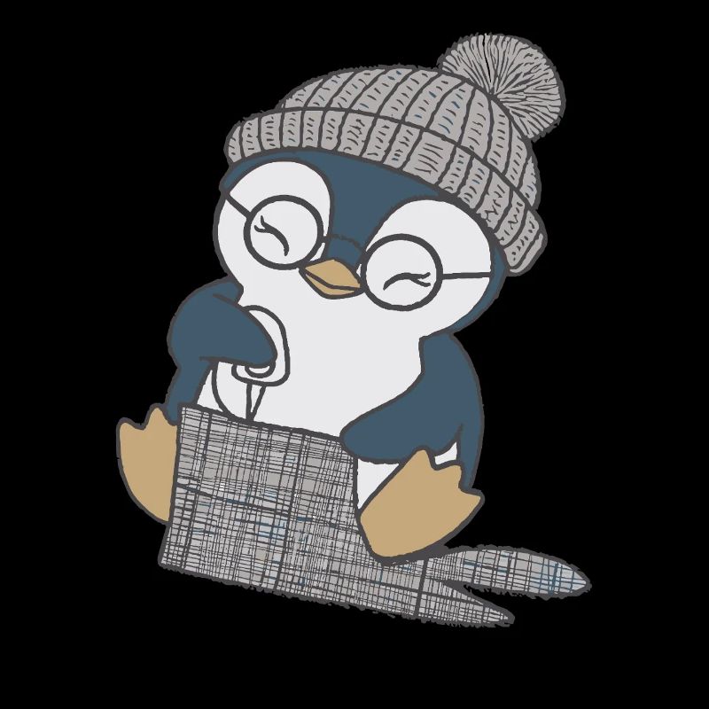 Pingouin mignon cousant avec chapeau