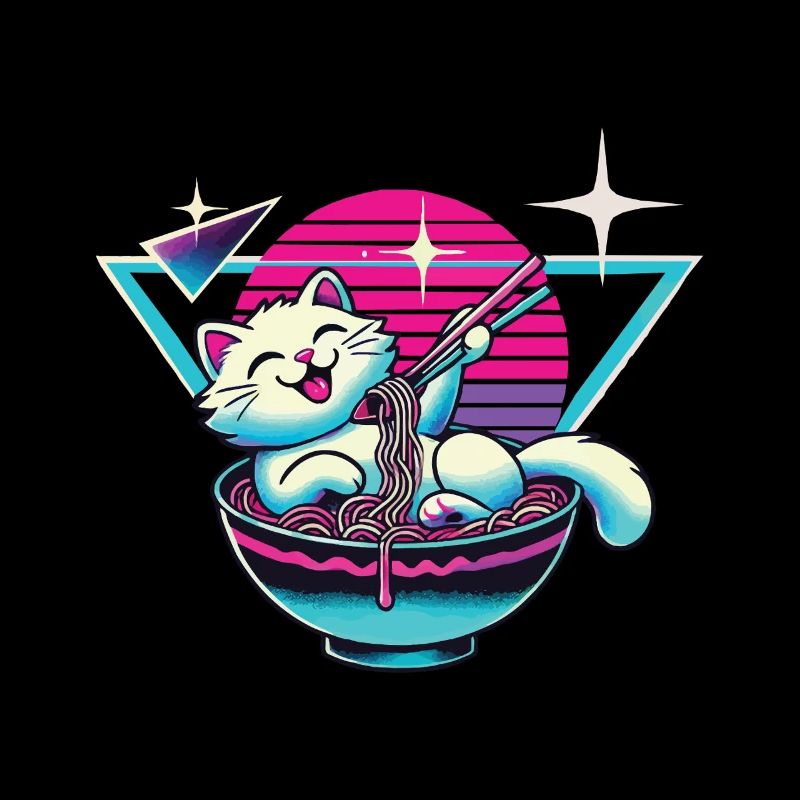 Kawaii Katze Mit Ramen Nudeln Japan Synthwave Stil