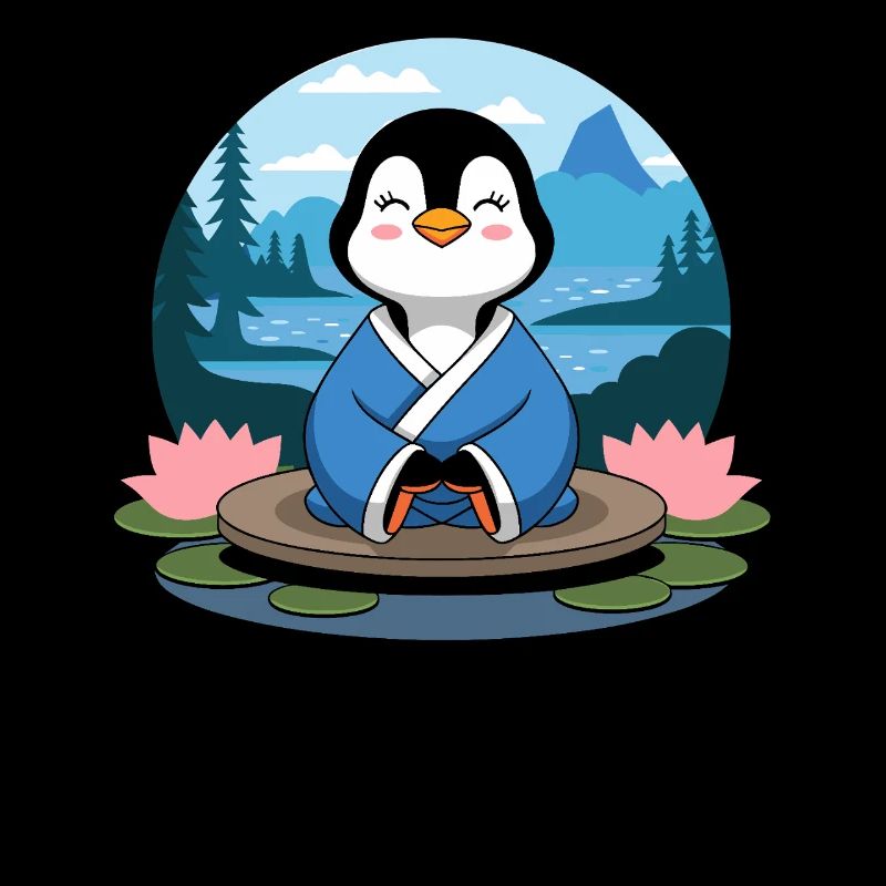 Meditating Penguin In Nature Peace