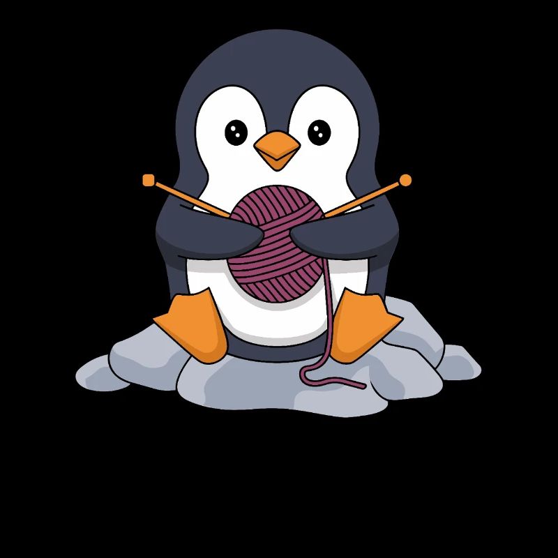Strickender Pinguin Mit Wolle und Nadeln