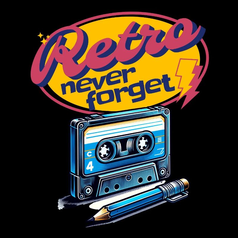 Retro Cassette and Pen Never Forget Cool Fun