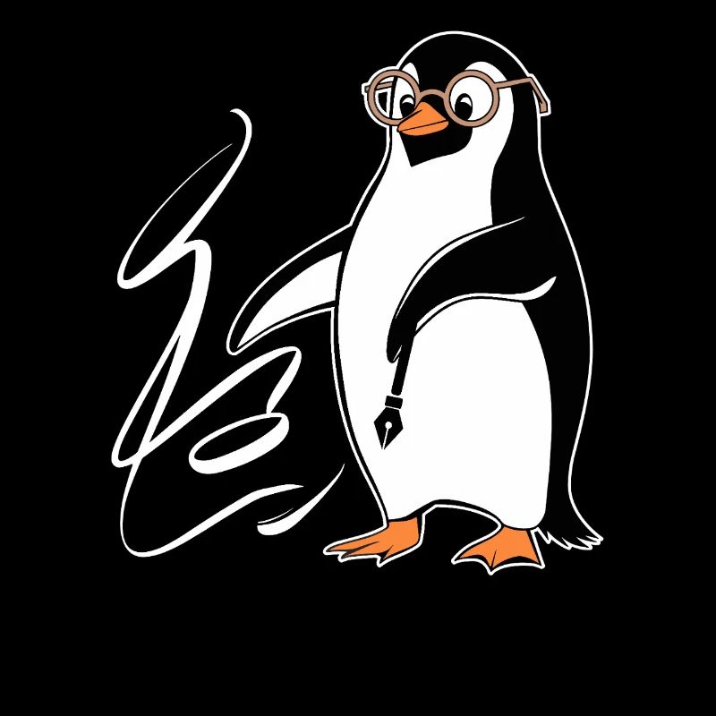 Penguin Calligraphy Artwork with Glasses