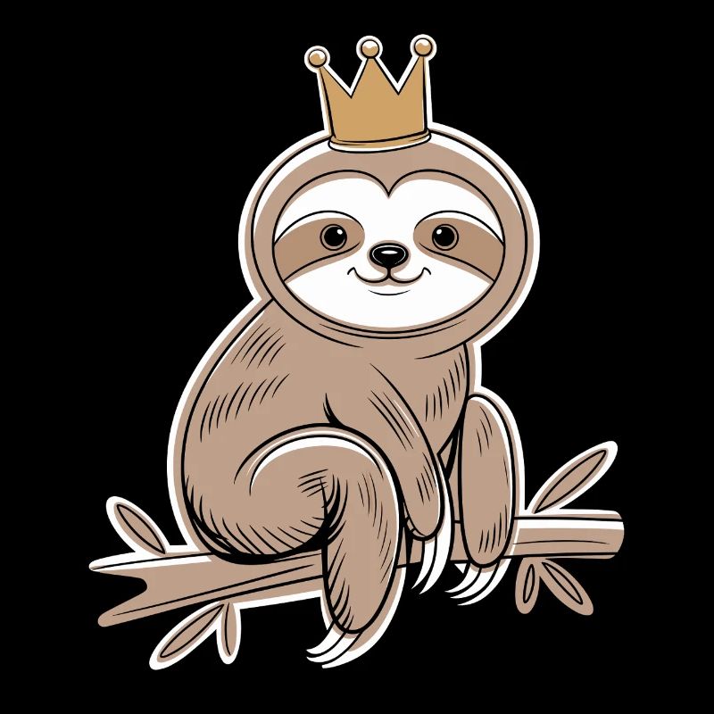 Royal sloth on the branch with crown