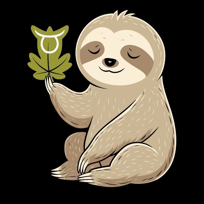 Cozy bull zodiac sloth with leaf