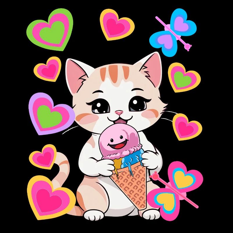 Katzen Katze Eis Eiskrem Kinder Kind Retro 80er