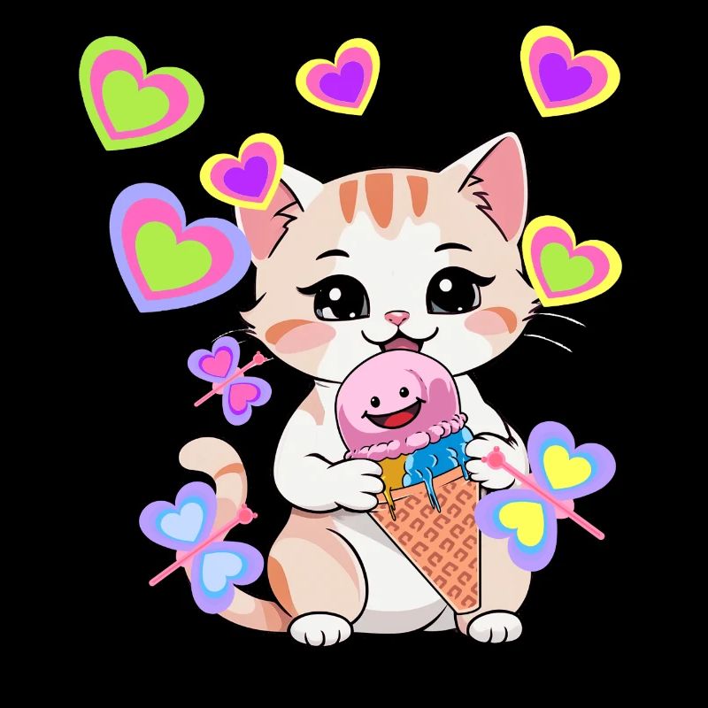 Katzen Sommerzeit Kinder Kind Katze Eis Herzen